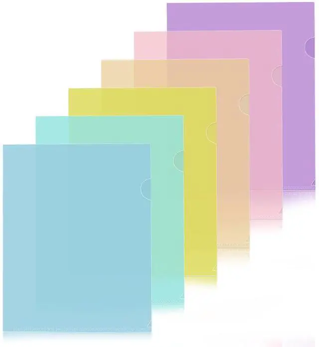Main image of 6 Pack Plastic File Folders, Letter Size Clear Project Sleeves for 8.5 x 11 Paper, Assorted Colors Transparent Document Protectors, Acid-Free Poly Jackets for Home, School & Office