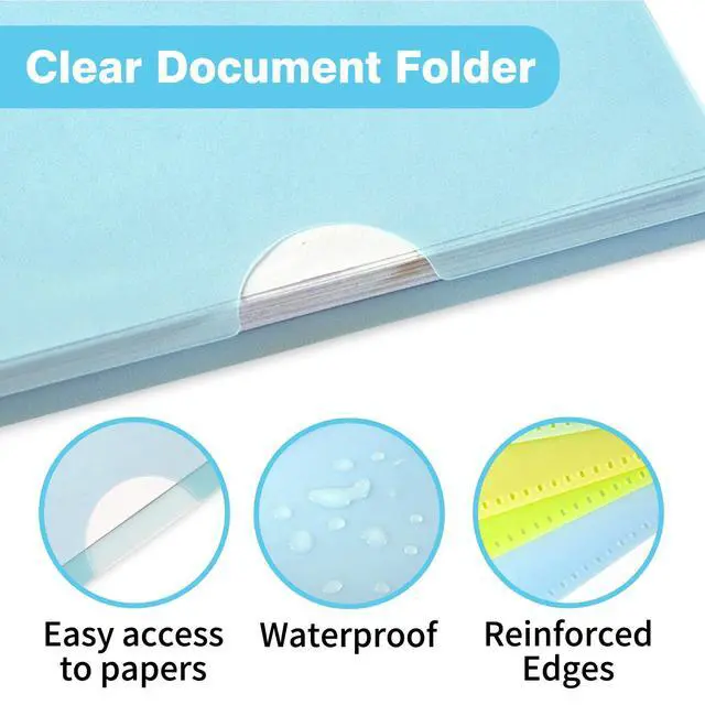 Alt view image 3 of 7 - 6 Pack Plastic File Folders, Letter Size Clear Project Sleeves for 8.5 x 11 Paper, Assorted Colors Transparent Document Protectors, Acid-Free Poly Jackets for Home, School & Office
