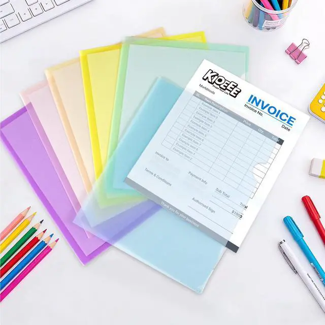 Alt view image 6 of 7 - 6 Pack Plastic File Folders, Letter Size Clear Project Sleeves for 8.5 x 11 Paper, Assorted Colors Transparent Document Protectors, Acid-Free Poly Jackets for Home, School & Office
