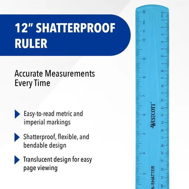 Alt view image 2 of 7 - Shatterproof Ruler, 12-Inch, Blue,