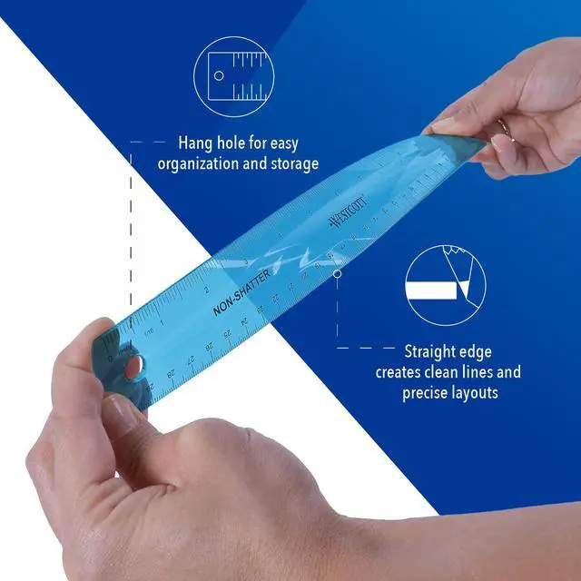 Alt view image 3 of 7 - Shatterproof Ruler, 12-Inch, Blue,