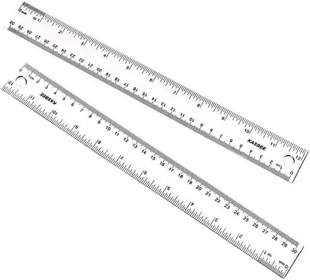 Main image of 12 Inch Rulers, Clear Plastic, 2PCS | Hanging Hole, Standard, Metric, Millimeter, Straight Plastic Rulers , Students, School, Office
