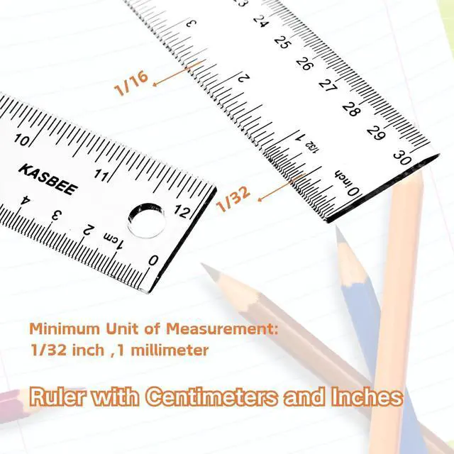 Alt view image 2 of 7 - 12 Inch Rulers, Clear Plastic, 2PCS | Hanging Hole, Standard, Metric, Millimeter, Straight Plastic Rulers , Students, School, Office