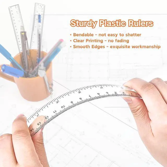 Alt view image 4 of 7 - 12 Inch Rulers, Clear Plastic, 2PCS | Hanging Hole, Standard, Metric, Millimeter, Straight Plastic Rulers , Students, School, Office
