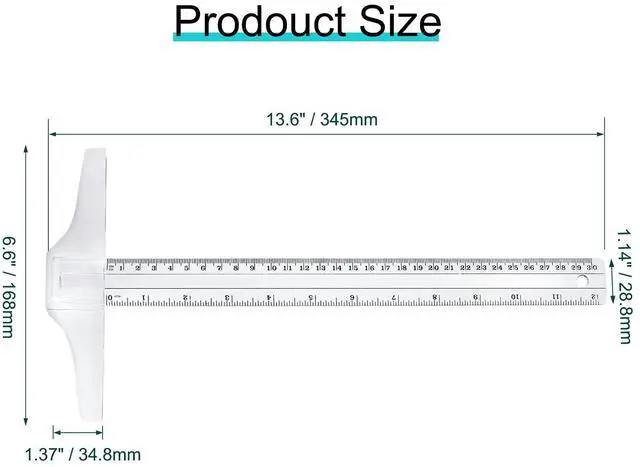 Alt view image 4 of 7 - 12 Inch Junior T-Square Ruler, 30 cm, 2 Pcs | Plastic, Transparent, For Design Drafting Architect Art
