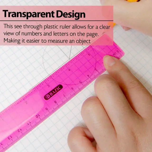 Alt view image 2 of 7 - 6 in Clear Plastic Ruler, Inch & Metric, 3 Pack | Three transparent plastic rulers, 6 in (15 cm), Beveled edge and clear inch and centimeter marks, Bulk pack