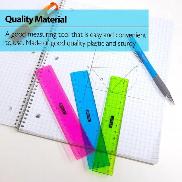 Alt view image 7 of 7 - 6 in Clear Plastic Ruler, Inch & Metric, 3 Pack | Three transparent plastic rulers, 6 in (15 cm), Beveled edge and clear inch and centimeter marks, Bulk pack
