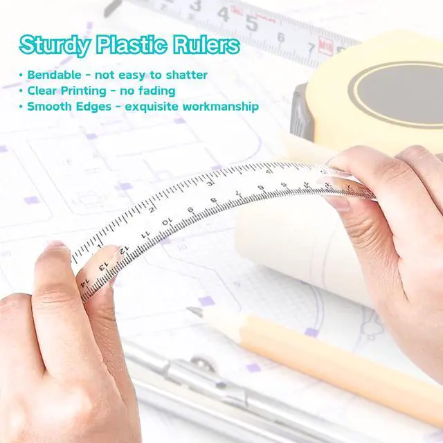 Alt view image 3 of 7 - 6 Inch Ruler Plastic, Colored Clear Rulers , School, Office, 7PCS | Small Plastic Rulers, Transparent, Inches and Centimeters, Millimeters, Heavy Duty, Shatter Resistant, Clear Colored Plastic