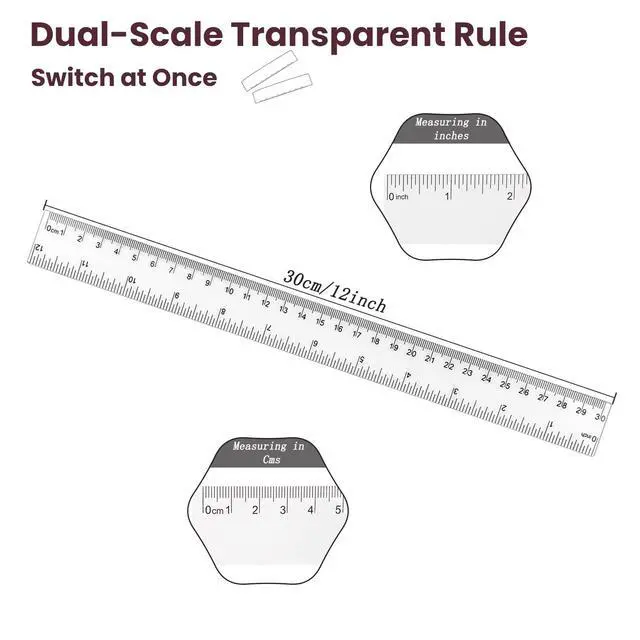 Alt view image 2 of 6 - 8-Pack Clear Acrylic Ruler, 12 Inches Flexible Clear Ruler, Inches and Metric Scale Measuring Tool