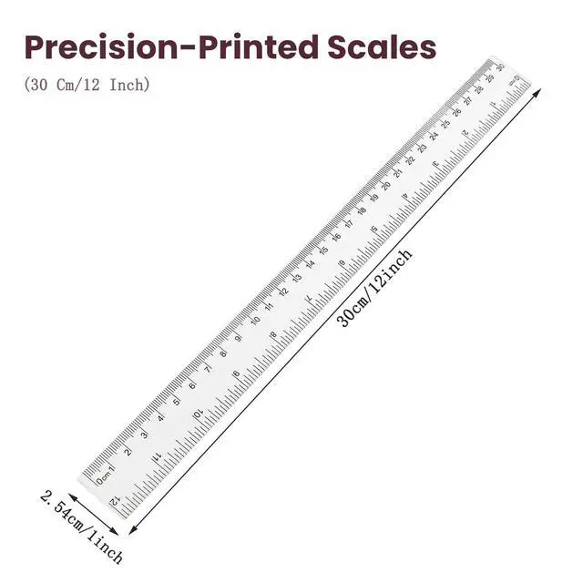 Alt view image 4 of 6 - 8-Pack Clear Acrylic Ruler, 12 Inches Flexible Clear Ruler, Inches and Metric Scale Measuring Tool