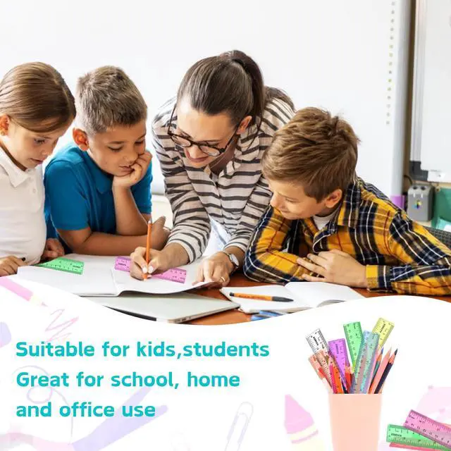 Alt view image 7 of 7 - 6 Inch Ruler Plastic, Colored Clear Rulers , School, Office, 7PCS | Small Plastic Rulers, Transparent, Inches and Centimeters, Millimeters, Heavy Duty, Shatter Resistant, Clear Colored Plastic