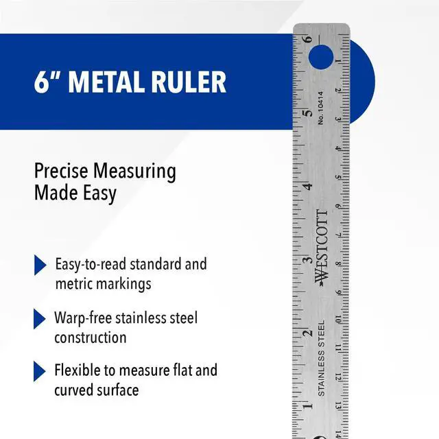 Alt view image 2 of 7 - Stainless Steel Metal Ruler with Non-Slip Cork Base, 6 in