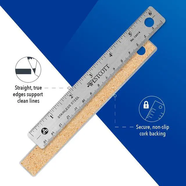 Alt view image 3 of 7 - Stainless Steel Metal Ruler with Non-Slip Cork Base, 6 in