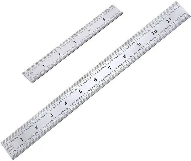 Main image of 2 Pack Stainless Steel Ruler Machinist Engineer Metric Ruler with Markings 1/8, 1/16, 1/32, 1/64 Inch for Engineering, School, Office, Architect, and Drawing
