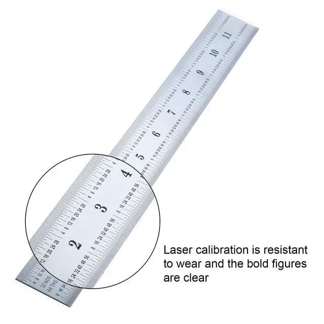 Alt view image 2 of 7 - 2 Pack Stainless Steel Ruler Machinist Engineer Metric Ruler with Markings 1/8, 1/16, 1/32, 1/64 Inch for Engineering, School, Office, Architect, and Drawing