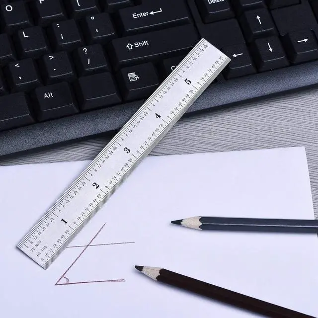 Alt view image 4 of 7 - 2 Pack Stainless Steel Ruler Machinist Engineer Metric Ruler with Markings 1/8, 1/16, 1/32, 1/64 Inch for Engineering, School, Office, Architect, and Drawing
