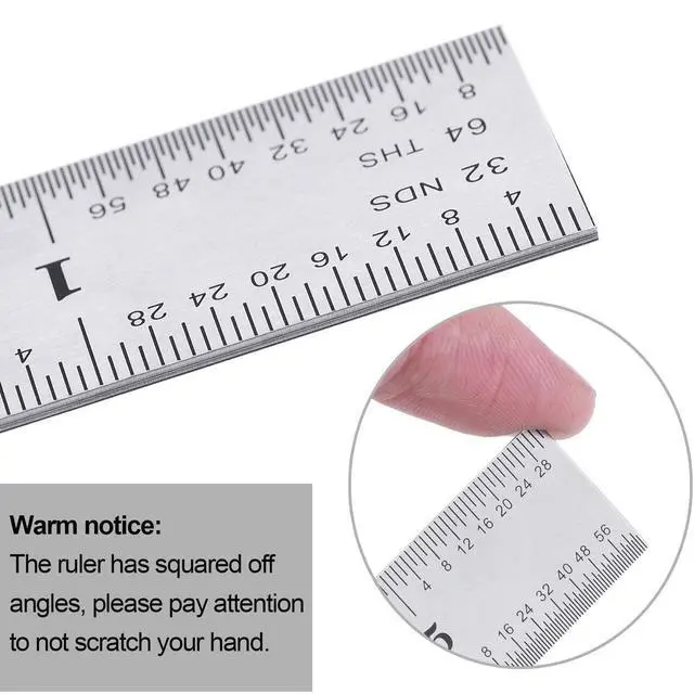 Alt view image 5 of 7 - 2 Pack Stainless Steel Ruler Machinist Engineer Metric Ruler with Markings 1/8, 1/16, 1/32, 1/64 Inch for Engineering, School, Office, Architect, and Drawing
