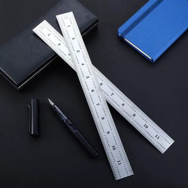 Alt view image 6 of 7 - 2 Pack Stainless Steel Ruler Machinist Engineer Metric Ruler with Markings 1/8, 1/16, 1/32, 1/64 Inch for Engineering, School, Office, Architect, and Drawing
