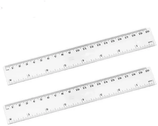 Main image of 8 inches Plastic Ruler Straight Ruler Plastic Measuring Tool Strong Hard Mathematical Geometry Tool Set (Clear,Pack of 2)