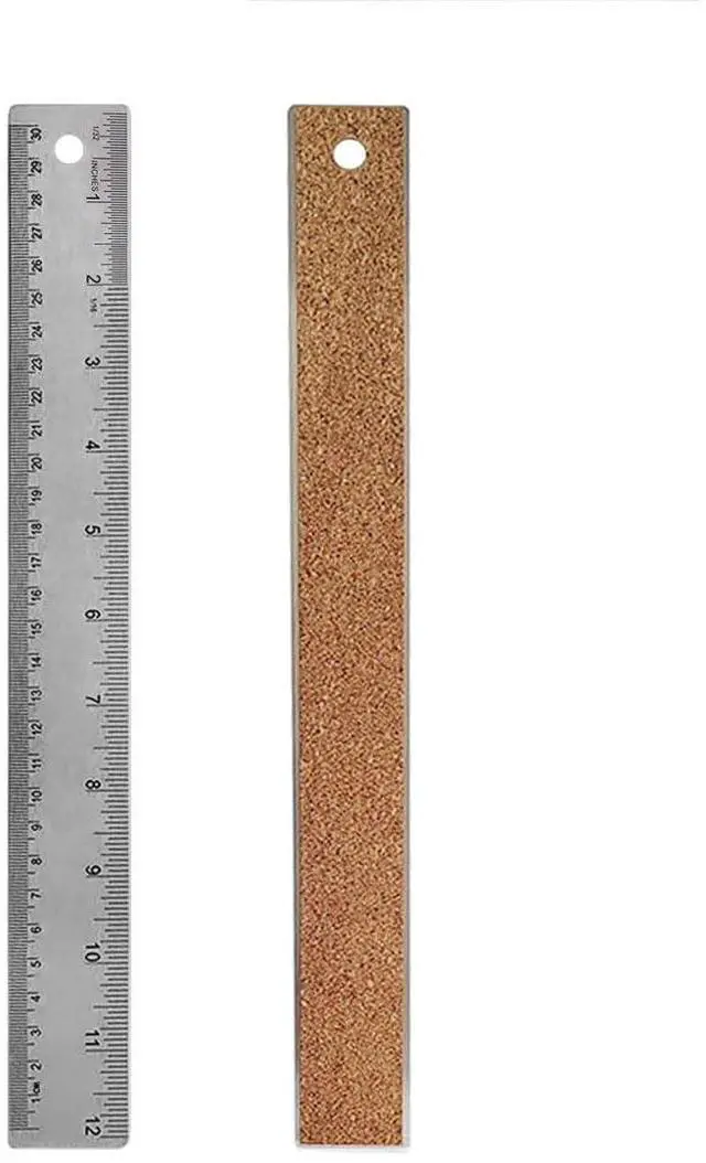 Main image of 1 Pack 12-Inch Stainless Steel Metal Ruler with Non-Slip Cork Backing | with Inch and Centimeters, Straight Edge Cork Base Rulers for School Office Supplies, Drafting Tools
