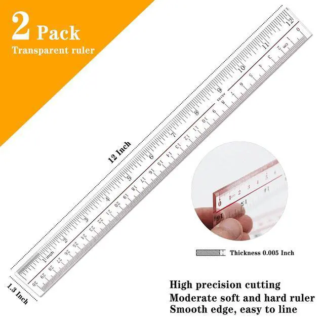 Alt view image 2 of 6 - Ruler 12 inch, Clear Plastic 12 inch Ruler, Apply to Rulers for Kids and Office Use Measuring Tools, Transparent Metric Straight with Inches and Centimeters, Ruler Set Pack of 2
