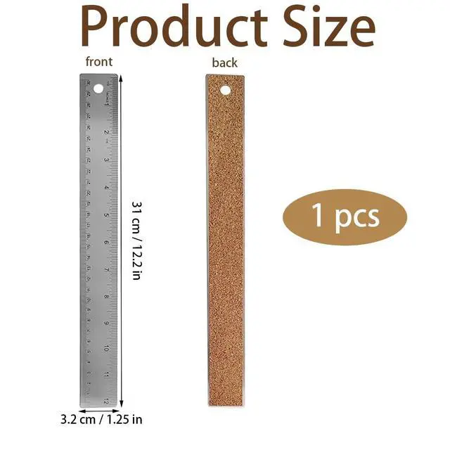 Alt view image 3 of 7 - 1 Pack 12-Inch Stainless Steel Metal Ruler with Non-Slip Cork Backing | with Inch and Centimeters, Straight Edge Cork Base Rulers for School Office Supplies, Drafting Tools