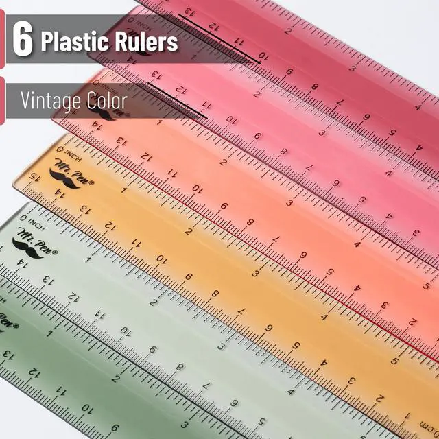 Alt view image 2 of 7 - Plastic Ruler Set, 6 Pack, 6 Inch, Vintage Colors | Easy-to-Read Markings, Scratch-Resistant Design, Durable Transplant Rulers for Crafting Office & School, School Supplies