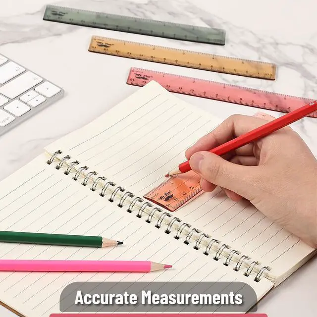 Alt view image 5 of 7 - Plastic Ruler Set, 6 Pack, 6 Inch, Vintage Colors | Easy-to-Read Markings, Scratch-Resistant Design, Durable Transplant Rulers for Crafting Office & School, School Supplies