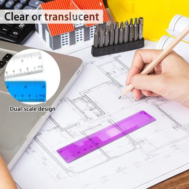 Alt view image 3 of 6 - 5 PCS 15 cm / 6 Inch Clear Plastic Colorful Rulers See Through with Inches and Centimeters Lightweight Small Ruler School and Office Supplies Assorted Colors