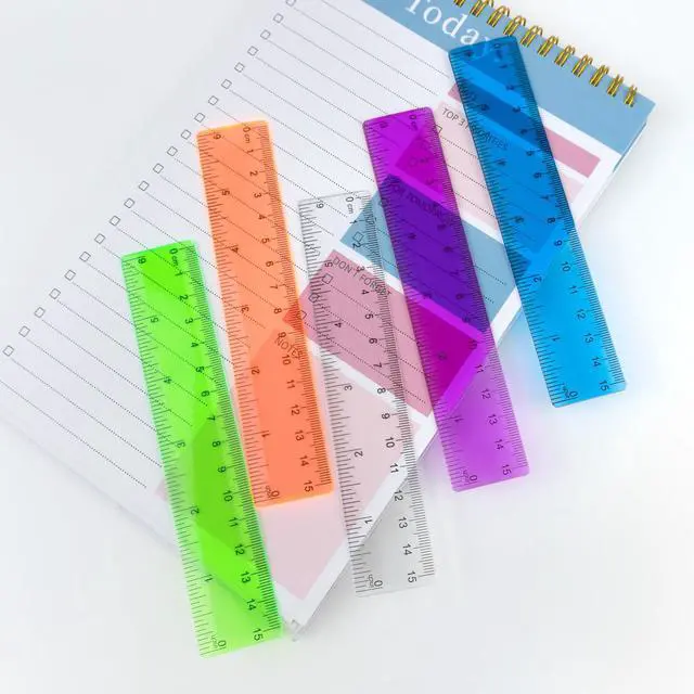 Alt view image 6 of 6 - 5 PCS 15 cm / 6 Inch Clear Plastic Colorful Rulers See Through with Inches and Centimeters Lightweight Small Ruler School and Office Supplies Assorted Colors
