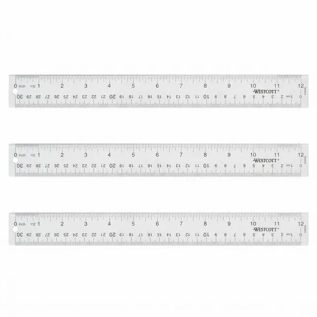 Main image of Acrylic Clear Ruler, Easy-to-Read Markings, Scratch-Resistant Design, Raised Beveled Edges, for Crafting, Office, Classroom, Back to School Supplies, 12-Inch
