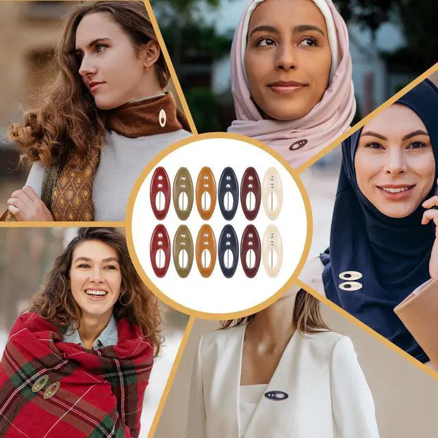 Alt view image 5 of 7 - 12pcs Hijab Pins for Women - Multicolored Rhinestone & ABS Shawl Pin, Plastic Cover Hijab Fashion Brooches and Pins, Colorful Scarf Safety Plastic Cover Pin