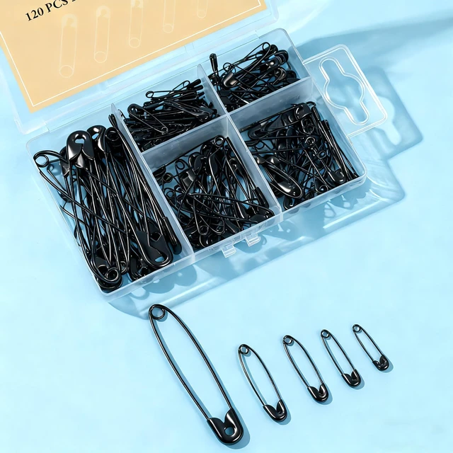 Alt view image 3 of 7 - 120 PCS 5 Different Sizes Black Safety Pins Assorted, Small and Large Safety Pins Bulk for Sewing and Clothes
