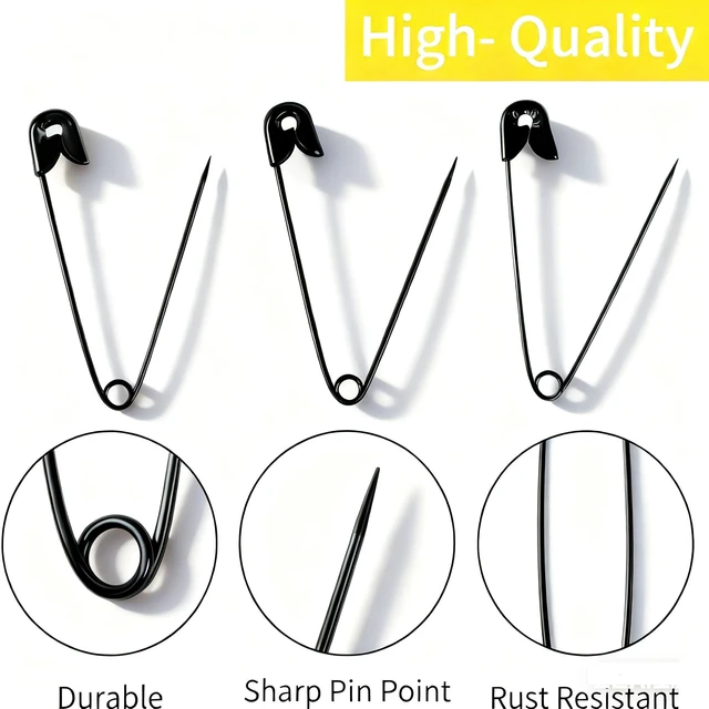 Alt view image 4 of 7 - 120 PCS 5 Different Sizes Black Safety Pins Assorted, Small and Large Safety Pins Bulk for Sewing and Clothes
