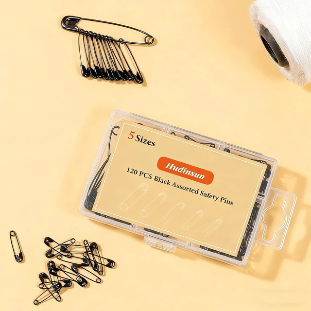 Alt view image 5 of 7 - 120 PCS 5 Different Sizes Black Safety Pins Assorted, Small and Large Safety Pins Bulk for Sewing and Clothes