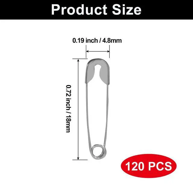 Alt view image 3 of 5 - Small Safety Pins, 0.72 Inch / 18 mm, 120 Pcs, Silver | Metal, For Clothes, Crafts, Sewing, Jewelry Making