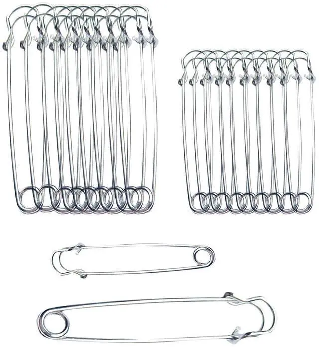 Main image of 20PCS Large Safety Pins, 4Inch and 3Inch Heavy Duty Safety Pins,Silver | For Fashion,Sewing,Upholstery,Blankets,Clothes,Skirts,Laundry,Diapers,Leather Canvas,DIY craft projects Secure Fastening