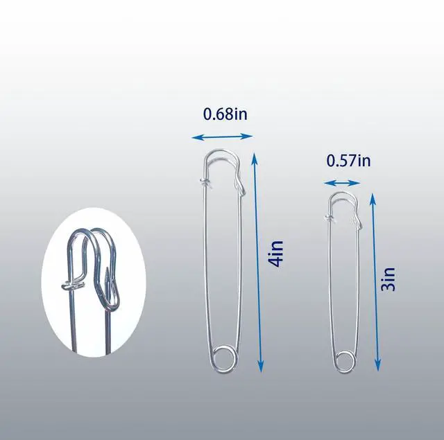 Alt view image 2 of 6 - 20PCS Large Safety Pins, 4Inch and 3Inch Heavy Duty Safety Pins,Silver | For Fashion,Sewing,Upholstery,Blankets,Clothes,Skirts,Laundry,Diapers,Leather Canvas,DIY craft projects Secure Fastening
