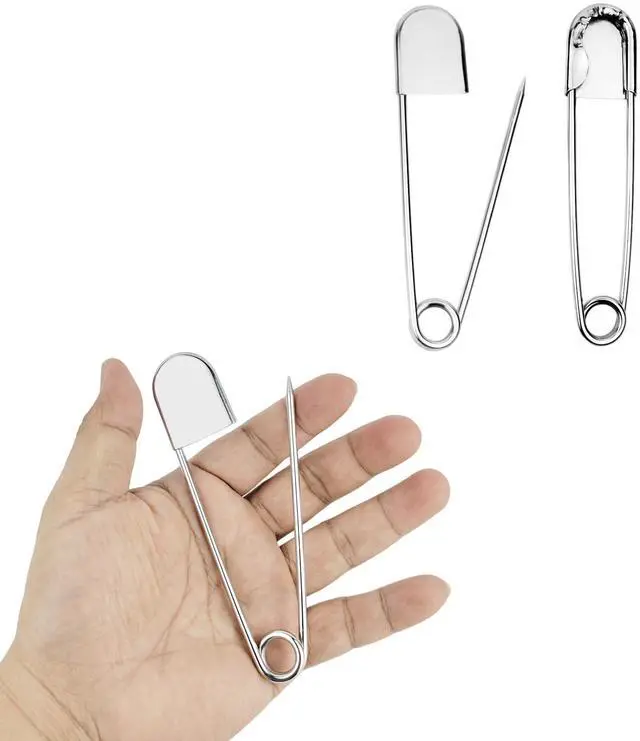 Main image of 2 Pcs 5 Inch Stainless Steel Safety Pins, Large Safety Pins Heavy Duty for Thick Fabric, Sewing, Craft, Outdoor (2, Silver)