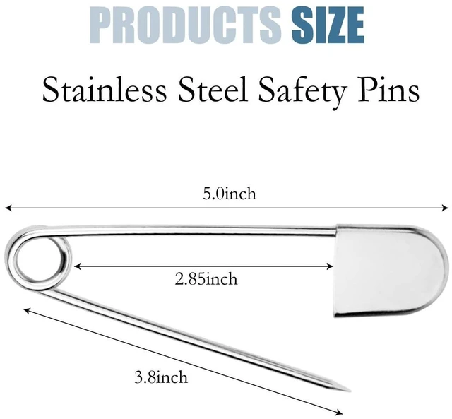 Alt view image 2 of 7 - 2 Pcs 5 Inch Stainless Steel Safety Pins, Large Safety Pins Heavy Duty for Thick Fabric, Sewing, Craft, Outdoor (2, Silver)