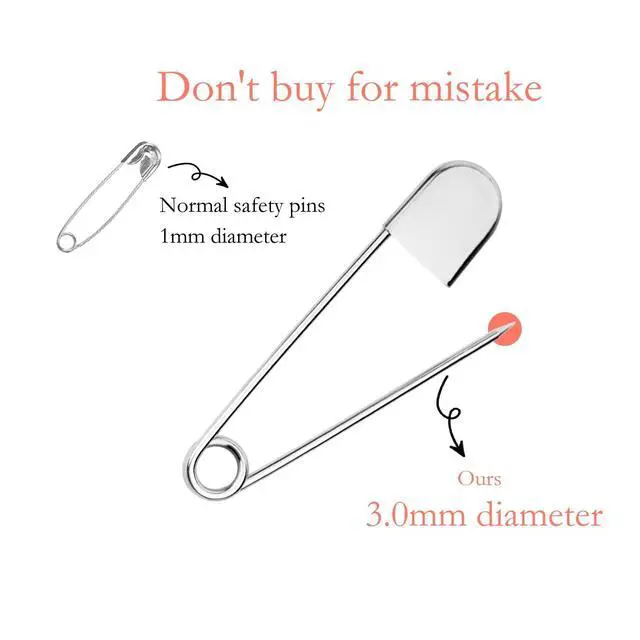 Alt view image 5 of 7 - 2 Pcs 5 Inch Stainless Steel Safety Pins, Large Safety Pins Heavy Duty for Thick Fabric, Sewing, Craft, Outdoor (2, Silver)