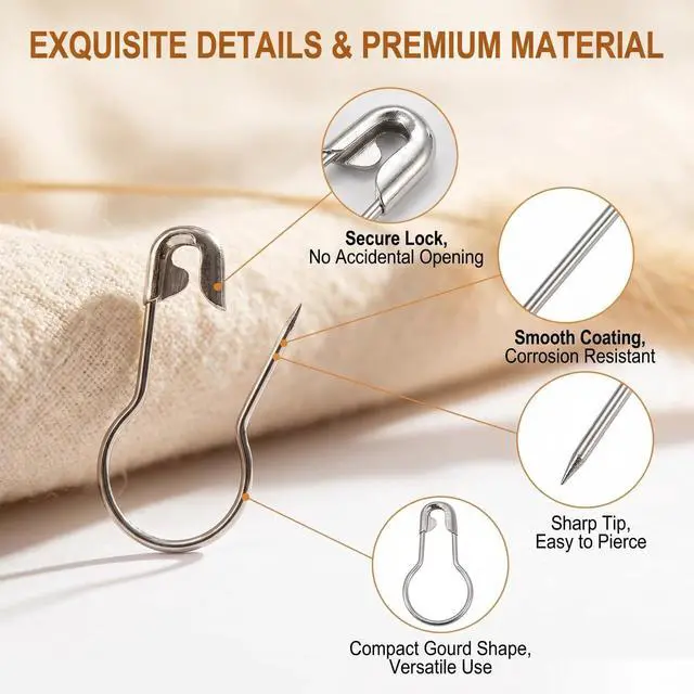Alt view image 5 of 7 - 200 Pack Mini Bulb Safety Pins, 0.87 Inch Metal Gourd Pin, Small Calabash Pins for Knitting Stitch Markers, Clothing Tags, DIY Jewelry, Crafts, Wedding Invitations(Silver)