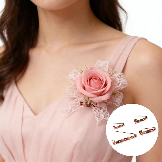 Alt view image 3 of 7 - 30 Pcs Rose Gold Brooch Pins, 4 Sizes Safety Pins for DIY Crafts, Boutonnieres, Badges, Name Tags and Jewelry Making (30, Rose Gold, Mixed Sizes)