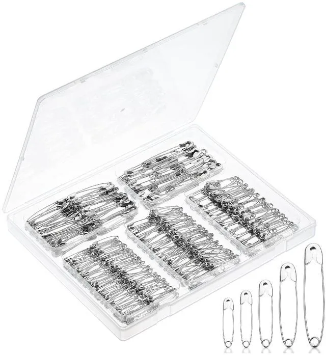Main image of Safety Pins Assorted, 400 Pack, 5 Different Sizes, Silver
