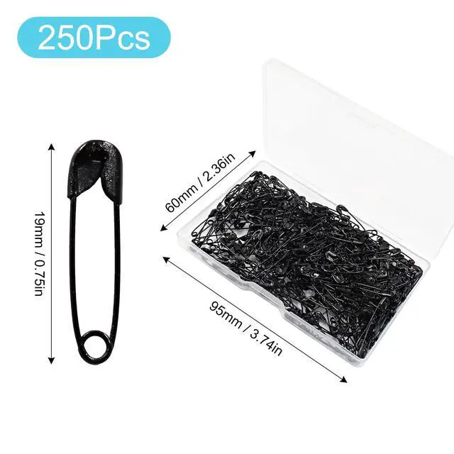 Alt view image 2 of 5 - Black Safety Pins, 250Pcs, 0.75inch / 19mm | Mini Safety Pins Bulk, Small Safety Pins, Convenient Box, For Clothes Home Office
