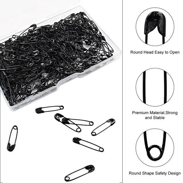Alt view image 3 of 5 - Black Safety Pins, 250Pcs, 0.75inch / 19mm | Mini Safety Pins Bulk, Small Safety Pins, Convenient Box, For Clothes Home Office