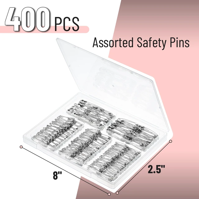 Alt view image 3 of 7 - Safety Pins Assorted, 400 Pack, 5 Different Sizes, Silver