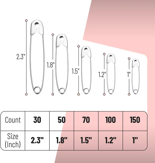 Alt view image 2 of 7 - Safety Pins Assorted, 400 Pack, 5 Different Sizes, Silver