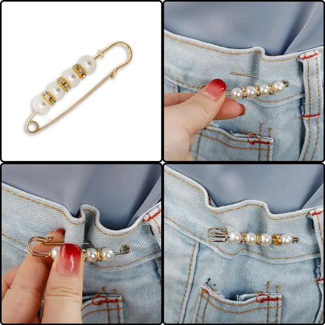 Alt view image 4 of 6 - 8 Pcs Elegant Pearl Brooch Pins Set, Fashionable Safety Pins for Clothing, Dress, Skirt, Cardigan, Collar, Faux Pearl Rhinestones Decorative Pins for Women and Girls