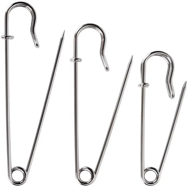 Main image of Bulk Pack of 20 Heavy-Duty Safety Pins Assorted Sizes (2", 3", 4") Extra-Sturdy Pins for Blankets, Skirts and Crafts